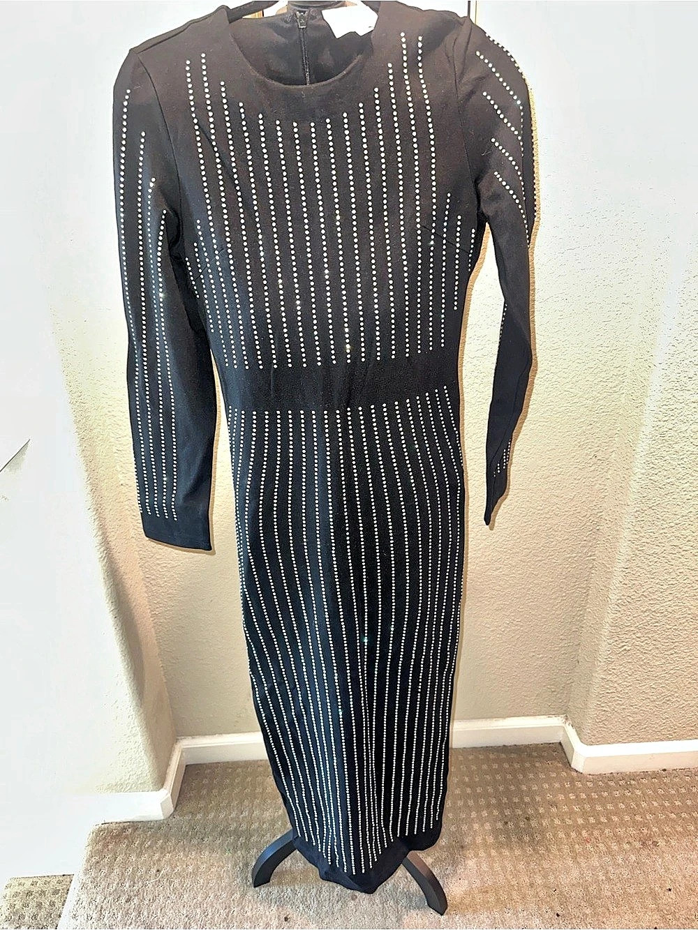 Miss Circle Rhinestone Maxi Dress in Black Like New